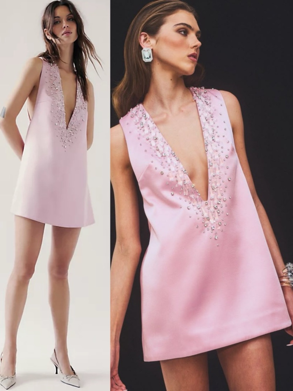 Retrofete Maisy Crystal Embellished Mini Dress Earl Rose Pink Silver